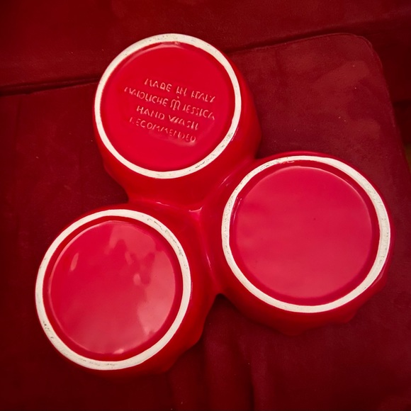 Modern Maioliche Jessica Red Ceramic 3 compartment Snack Bowl - Picture 2 of 4